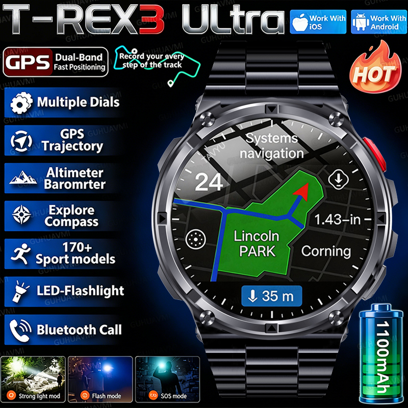 Outdoor Sport Smart Watch - 2026 New T-Rex3 Pro 1100mAh Battery